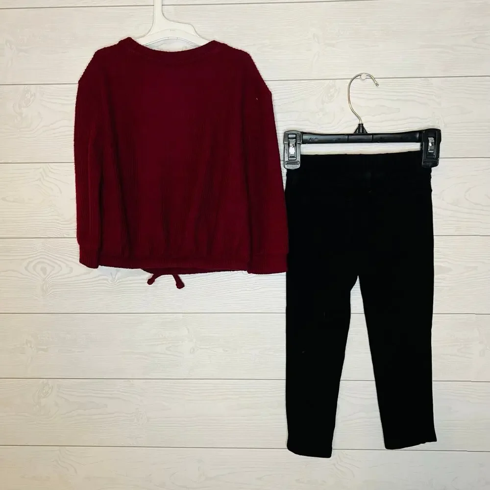 Cat & Jack burgundy waffle top/black pants Size 3T